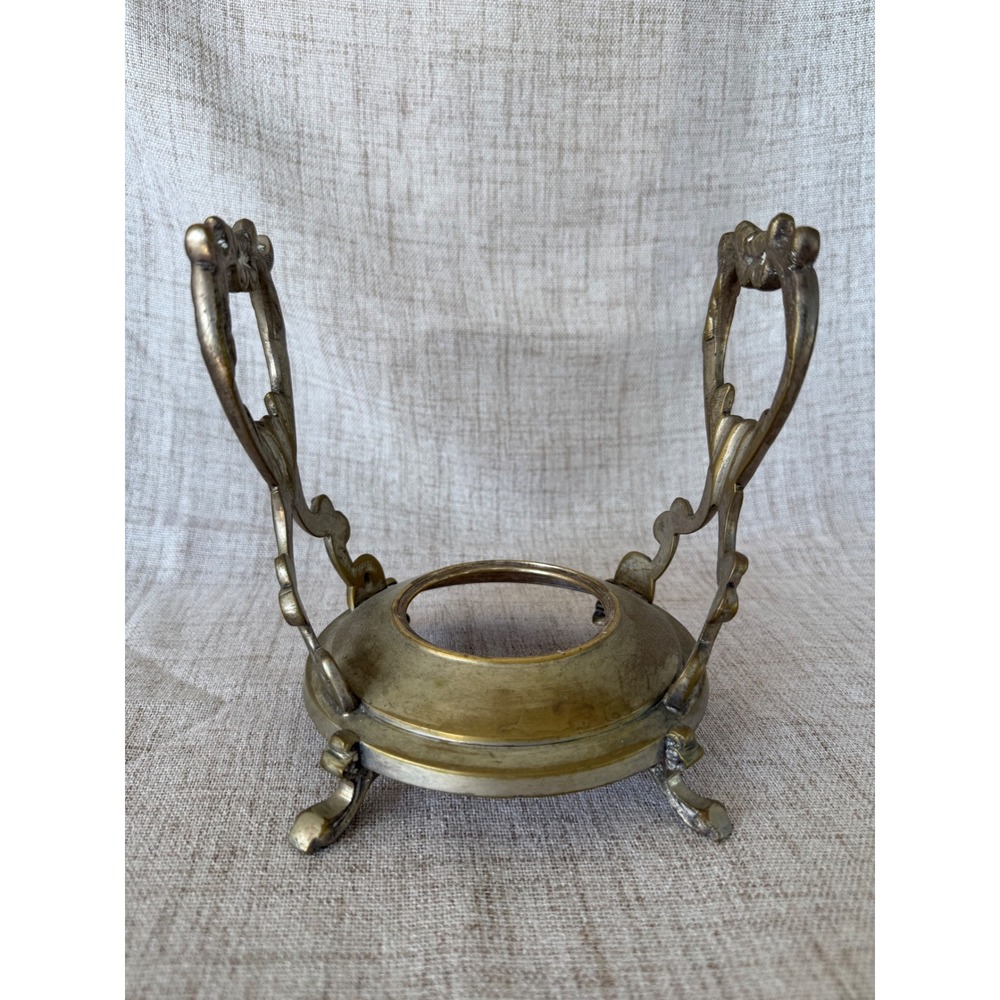 Vintage Brass Spirit Kettle Teapot Warmer Stand Ornate Victorian Style Footed
